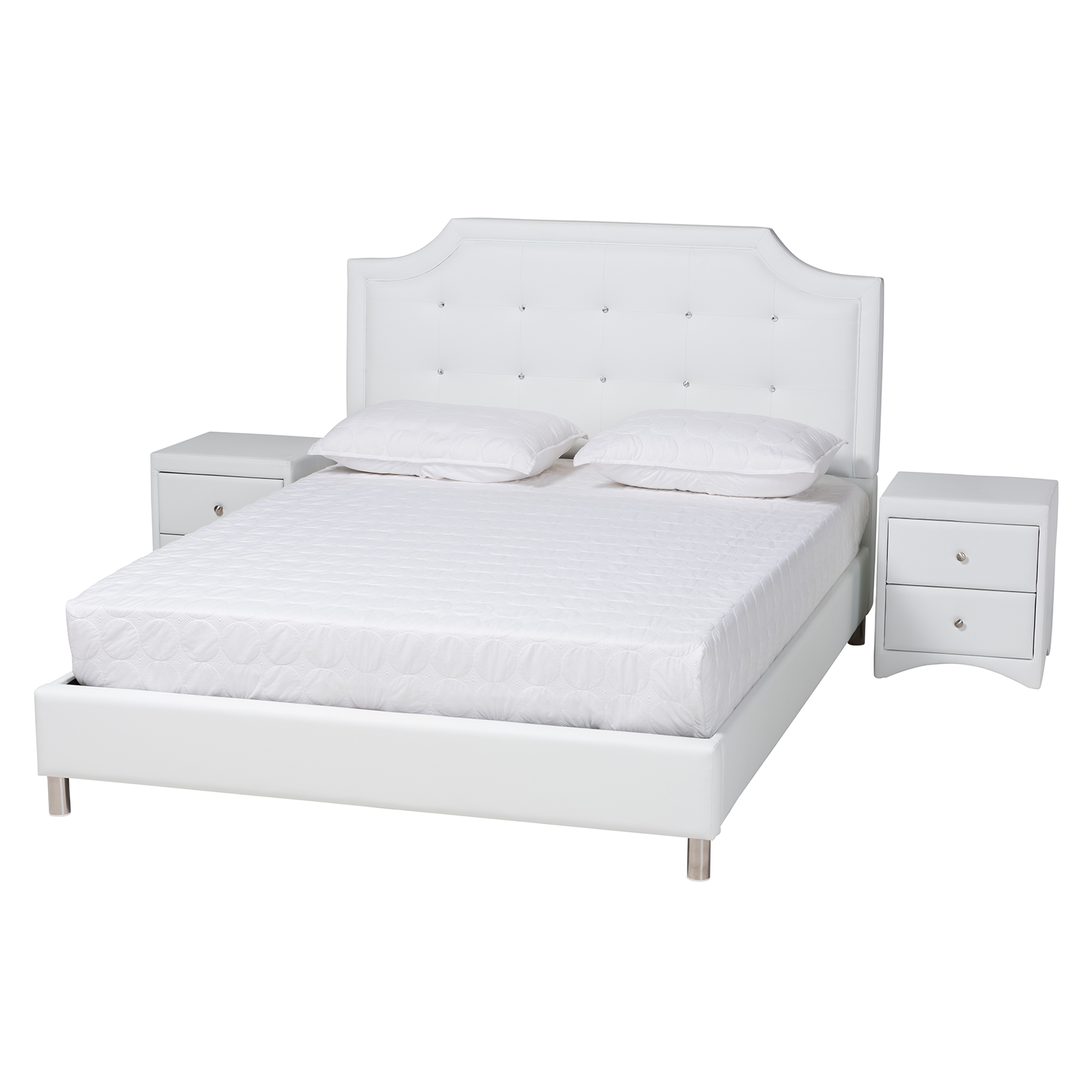 Baxton Studio Carlotta Contemporary Glam White Faux Leather Upholstered Full Size 3-Piece Bedroom Set